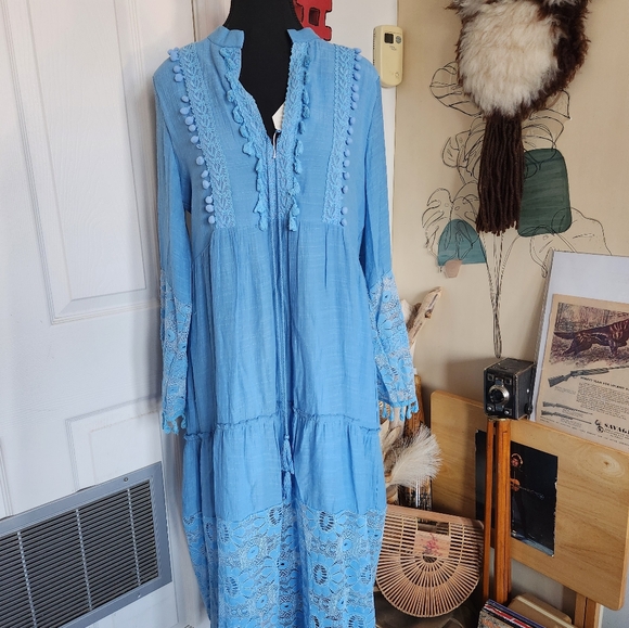 Vintage inspired boho blue hippie dress - Picture 6 of 6